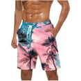 thumbnail image 1 of BVnarty Men's Hawaiian Jungle Leaf Print Board Shorts Elastic Waist Drawstring with Functional Pockets Breathable Summer Beach Athletic Daily Wear Shorts Pink XXXXL, 1 of 5