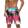 thumbnail image 1 of BVnarty Men's Hawaiian Leaf Pattern Board Shorts Adjustable Drawstring Elastic Waist with Pockets Quick Dry Breathable Summer Outdoor Beach Casual Shorts Hot Pink XXXXXL, 1 of 5