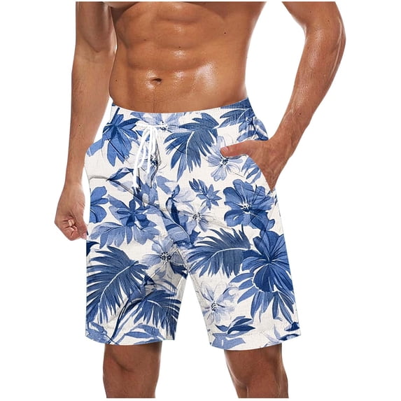 BVnarty Men's Hawaiian Palm Tree Pattern Board Shorts Elastic Waist Drawstring with Convenient Pockets Breathable Quick Dry Summer Athletic Beach Shorts Light Blue XXXXL