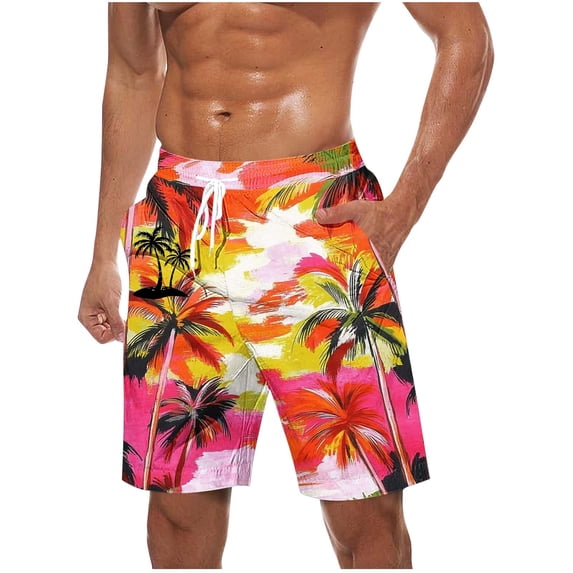 BVnarty Men's Hawaiian al Print Board Shorts Elastic Waist Drawstring Design with Side Pockets Lightweight Quick Dry Summer Beach Vacation Casual Wear Multicolor S