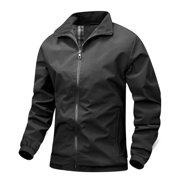 BVnarty Men s Jacket Windbreaker Lightweight Outdoor Zip Up Solid Color Water Resistant Coat Sport Jacket Black XXL Walmart Business Supplies