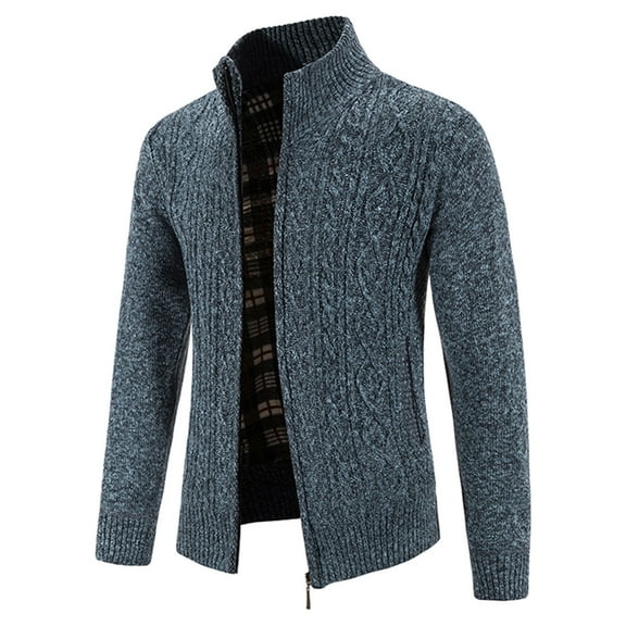 BVnarty Men's Knit Cardigan Sweater Full Zip Up Cable Knit Warm Winter Jacket Long Sleeve Outwear Blue XL