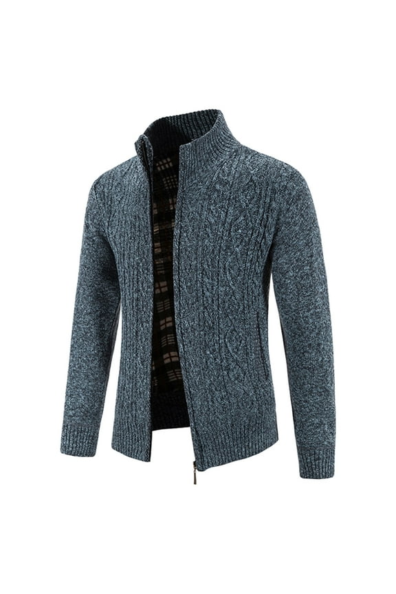 Men's Knit Cardigan Sweater Full Zip Up Cable Knit Warm Winter Jacket Long Sleeve Outwear Blue XL