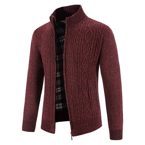 BVnarty Men's Knit Cardigan Sweater Full Zip Up Cable Knit Warm Winter Jacket Long Sleeve Outwear Wine XXXXL