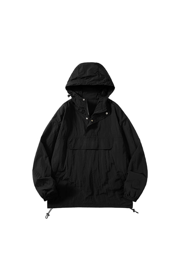 Men's Lightweight Windbreaker Jacket Hooded Water Resistant Outdoor Anorak Pullover Sport Coat (Black,L)