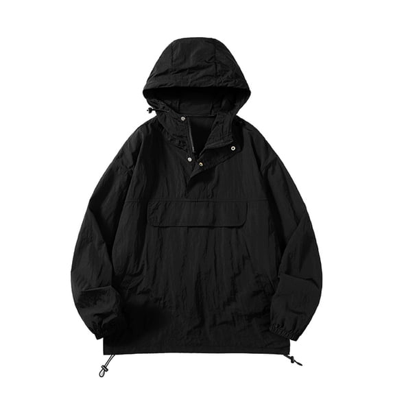 BVnarty Men's Lightweight Windbreaker Jacket Hooded Water Resistant Outdoor Anorak Pullover Sport Coat (Black,M)