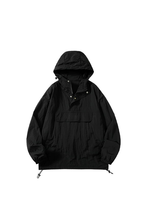 Men's Lightweight Windbreaker Jacket Hooded Water Resistant Outdoor Anorak Pullover Sport Coat (Black,XL)