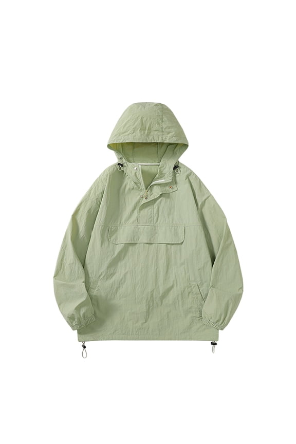 Men's Lightweight Windbreaker Jacket Hooded Water Resistant Outdoor Anorak Pullover Sport Coat (Green,L)