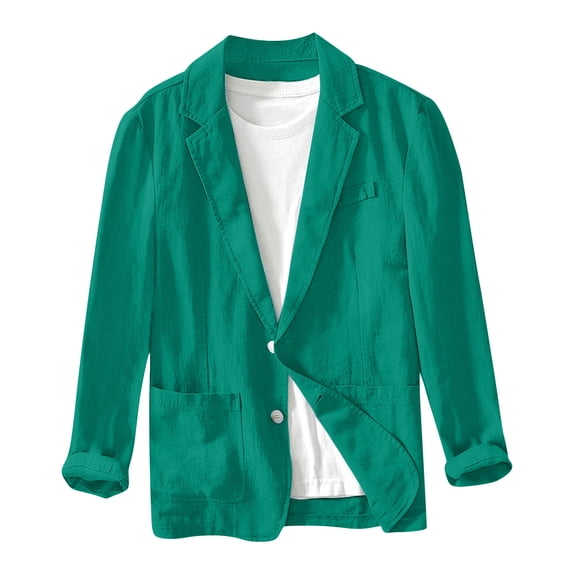 BVnarty Men's Linen Blazer Lightweight Single Button Blazer Jacket Solid Color Loose Fit Summer Spring Outwear Office Business Formal (Green,M)