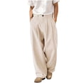 thumbnail image 1 of BVnarty Men's Linen Blend Business Dress Pants, Double Pleat, Button & Zipper Closure Multi-Pocket Trousers for Business Casual Style Beige L, 1 of 7