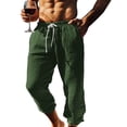 thumbnail image 1 of BVnarty Men's Linen Cotton Pants Elastic Drawstring Waist Straight Leg Loose Fit Casual Summer Yoga Beach Long Trousers Army Green S, 1 of 5