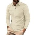 thumbnail image 1 of BVnarty Men's Long Sleeve Slim Fit Zip Up Stand Collar Solid Business Office Workwear Shirts Jacket with Zipper Pockets Khaki XL, 1 of 6