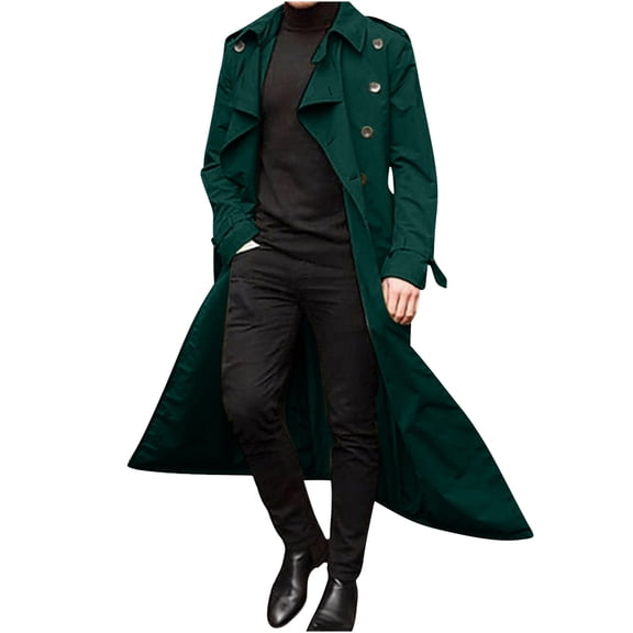 BVnarty Men's Long Trench Coat Double Breasted Overcoat Lapel Turn Down Collar Outwear with Belt Winter Windproof Warm Wool Blend Coat Mint Green S