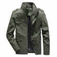 thumbnail image 1 of BVnarty Men's Military Style Stand Collar Long Sleeve Slim Fit Pockets Zip Up Shirt Jacket Outwear Coats Army Green L, 1 of 8