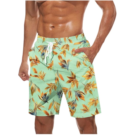 BVnarty Men's Minimalist Leaf Print Swim Trunks Elastic Waist Drawstring Functional Pockets Breathable Lightweight Vacation Outdoor Beach Shorts Multicolor XXL
