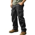 thumbnail image 1 of BVnarty Men's Outdoor Solid Cargo Long Pants Magic Tape Zipper Pockets Design Functional Daily Hiking Work Trousers Black M, 1 of 3