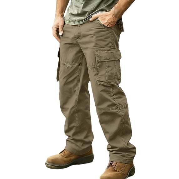 BVnarty Men's Outdoor Solid Cargo Long Pants Magic Tape Zipper Pockets Design Functional Daily Hiking Work Trousers Brown XXXL