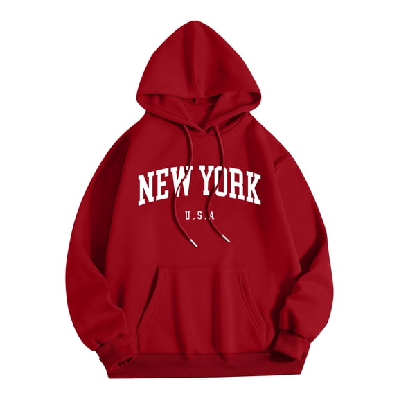 BVnarty Men's Oversized Pullover Letter Print Graphic Hoodies Long Sleeve Casual New York Sweatshirt with Pocket (Red,S)