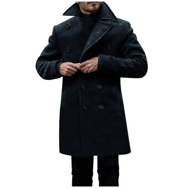 Black and Friday BVnarty Men's Peacoat Double Breasted Winter Coat Warm Overcoat Long Sleeve Thicken Outwear Jacket (Black,XXXL)