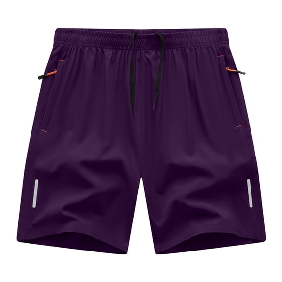 BVnarty Men's Quick Dry Athletic Shorts with Zipper Pockets & Reflective Strips, Drawstring Lightweight Summer Workout Gym Shorts Purple L