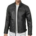 thumbnail image 1 of BVnarty Men's Real Leather Jacket Motorcycle Biker Bomber Jacket Genuine Leather Zipper Closure Soft Warm Winter Outwear Classic Style (Black,XXXXL), 1 of 5