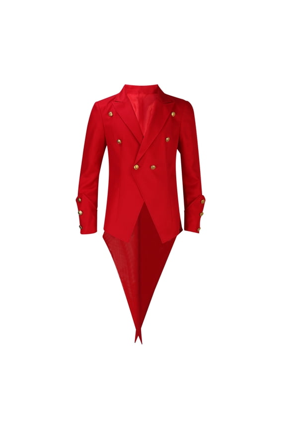 Men's Red Tailcoat Jacket Double Breasted Victorian Frock Wedding Prom Coat Tuxedo Red M