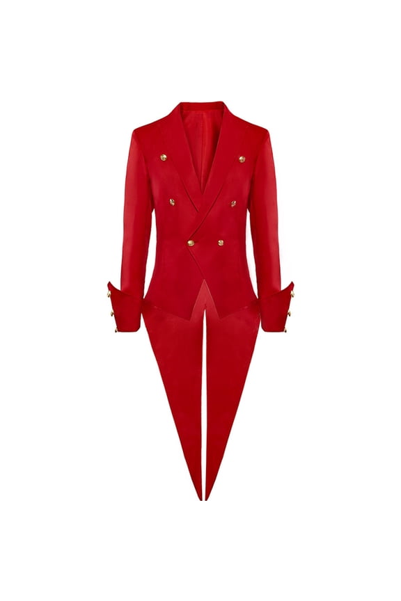 Men's Red Tailcoat Jacket Double Breasted Victorian Frock Wedding Prom Coat Tuxedo Red M