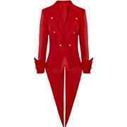 BVNARTY Men's Red Tailcoat Jacket Double Breasted Victorian Frock Wedding Prom Coat Tuxedo Red XXL