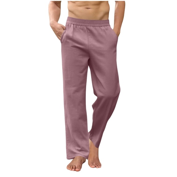 BVnarty Men's Relaxed Fit Lightweight Cotton Linen Beach Pants Elastic Drawstring Casual Lounge Trousers with Pockets Purple XXXXL