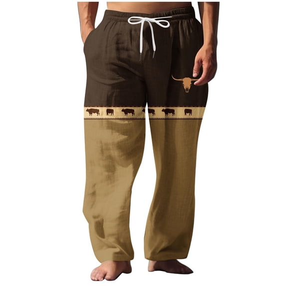 BVnarty Men's Retro Animal Print Wide Leg Pants Elastic Drawstring Waist Straight Leg Loose Fit Beach Home Summer Trousers Yellow XXXL