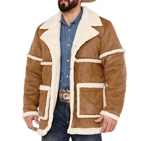 BVnarty Men's Shearling Leather Jacket Winter Warm Fleece Lined Coat Outerwear (Khaki,S)