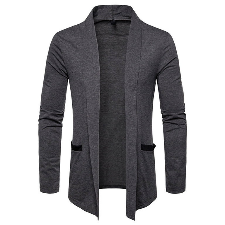 BVnarty Men s Slim Fit Blazer Long Sleeve Shawl Lapel Plain Cardigan Sweater Outwear with Pockets Dark Gray S Walmart