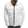 thumbnail image 1 of BVnarty Men's Slim Fit Trucker Jean Jacket Black Denim Trucker Coats Washed Long Sleeve Jean Jackets Outwear with Button Closure Basic Stand Collar Jean Trucker Jackets White XXL, 1 of 3