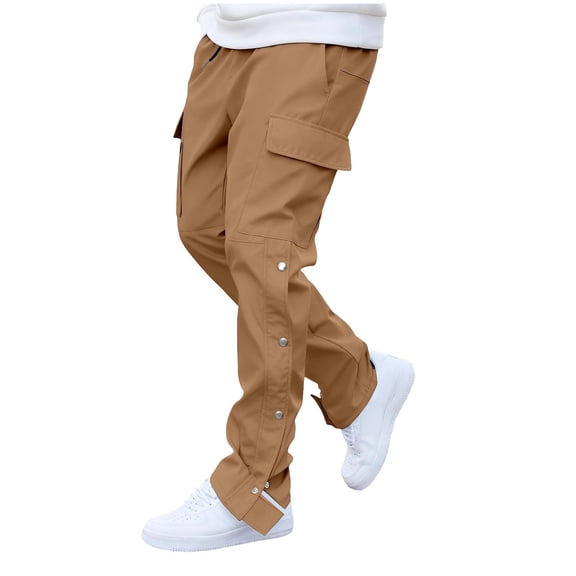 BVnarty Men's Solid Adjustable Utility Cargo Pants, Multi-Pocket Trousers with Drawstring & Customizable Ankle Cuffs for Hiking Khaki S