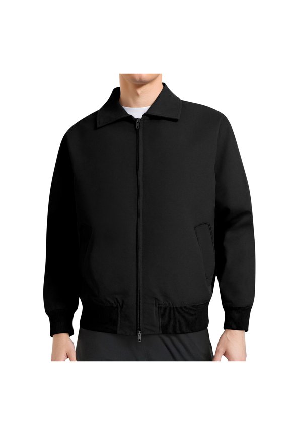 Men's Solid Basic Lapel Full Zip Casual Jacket, Minimalist Outerwear for Everyday Wear & Office Commute Black S