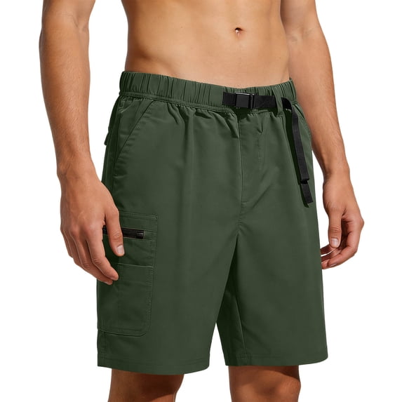 BVnarty Men's Solid Casual Athletic Shorts with Buckle Belt and Multi Zipper Pockets, Summer Outdoor & Workout Cargo Shorts Green XXXXL