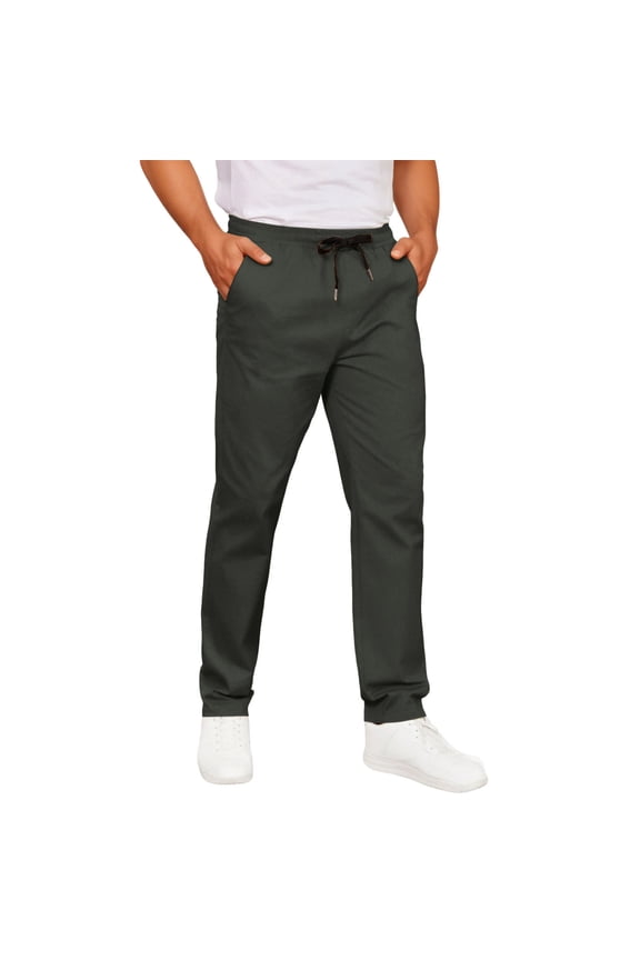 Men's Solid Casual Long Trousers Elastic Drawstring Waist with Side Pockets Straight Leg Everyday Urban Streetwear Bottoms Dark Gray XXXXXL