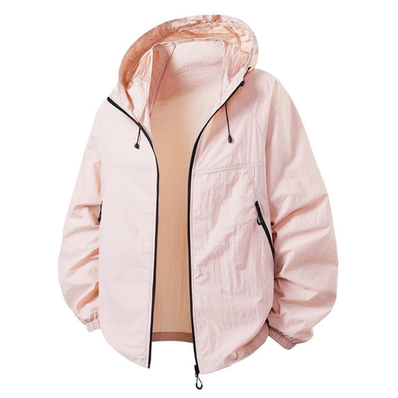 BVnarty Men's Solid Casual Zip Pocket Hooded Long Sleeve Jacket, Lightweight Outerwear for Daily Walking, Errands & Casual Streetwear Pink XXXL