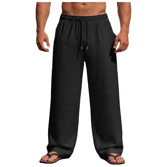 BVnarty Men's Solid Classic Straight Leg Casual Pants Elastic Waist Stretch Drawstring Relaxed Fit Long Trousers for Office Daily All Match Black M