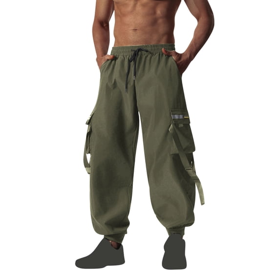 BVnarty Men's Solid Color Multi-Pocket Cargo Pants Relaxed Fit Workwear Durable Outdoor Daily Streetwear Bottoms Army Green S
