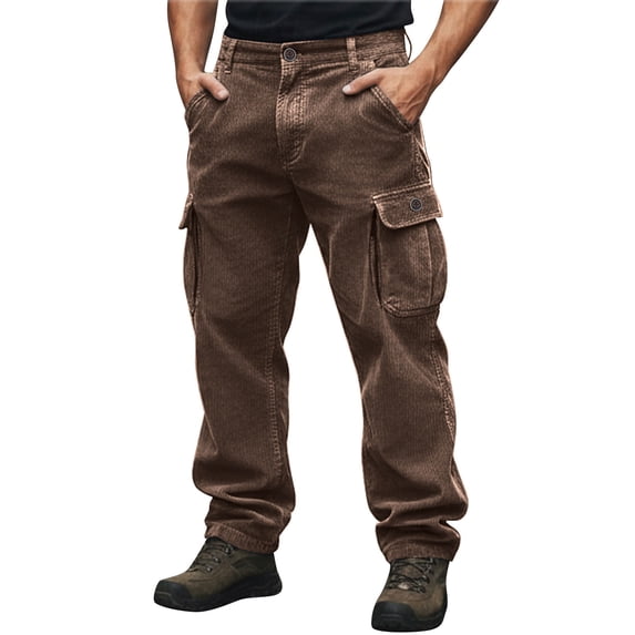 BVnarty Men's Solid Corduroy Cargo Long Pants Button Closure Casual Relaxed Fit Vintage Style Trousers with Side Pockets Brown XL