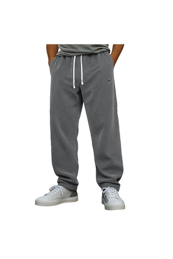 Men's Solid Corduroy Fleece Lined Long Pants Warm Straight Leg Elastic Waist Winter Daily Outdoor Casual Trousers Dark Gray S