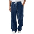 thumbnail image 1 of BVnarty Men's Solid Corduroy Straight Leg Long Pants Elastic Drawstring Waist Comfort Stretch Retro Daily Casual Trousers Navy XXL, 1 of 8