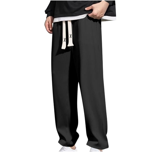 BVnarty Men's Solid Draped Comfort Pants, Quick Dry Fabric Elastic Drawstring Waist Trousers with Pockets for Long Time Wearing Black S