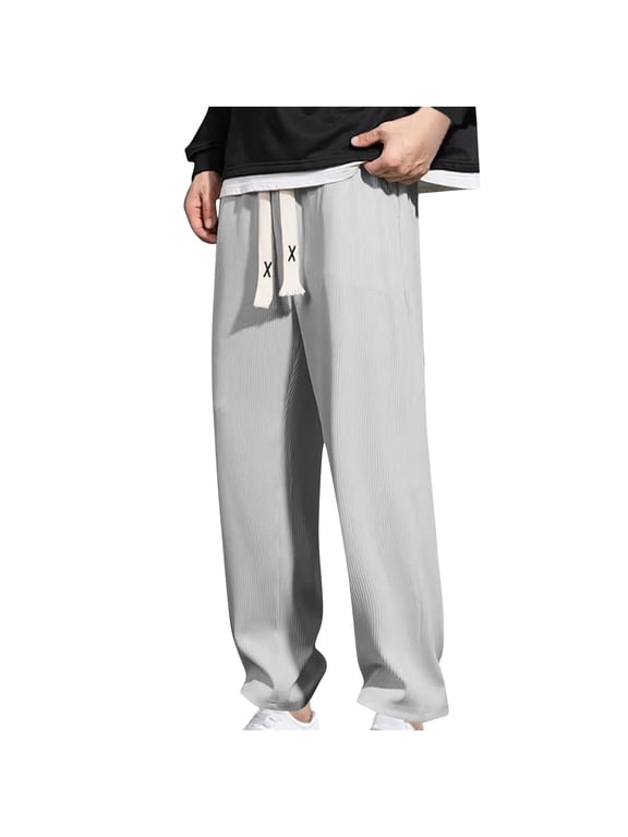 Men's Solid Draped Comfort Pants, Quick Dry Fabric Elastic Drawstring Waist Trousers with Pockets for Long Time Wearing Gray XL