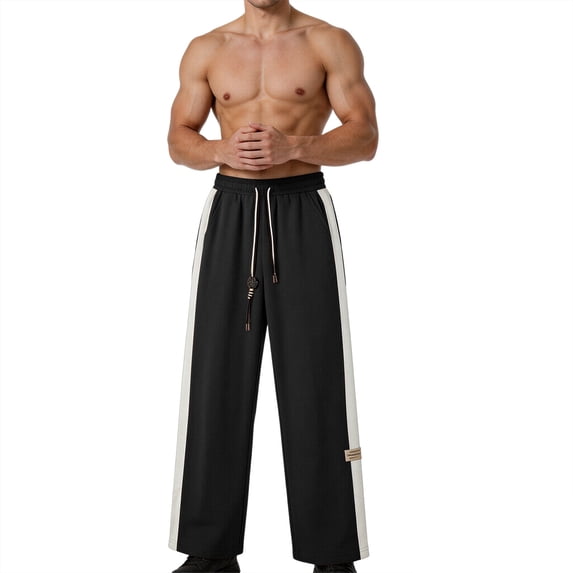 BVnarty Men's Solid Drapey Wide Leg Sweatpants Loose Fit Thin Lightweight Fabric Elastic Waist Long Trousers for Casual Street Daily Comfort Black L