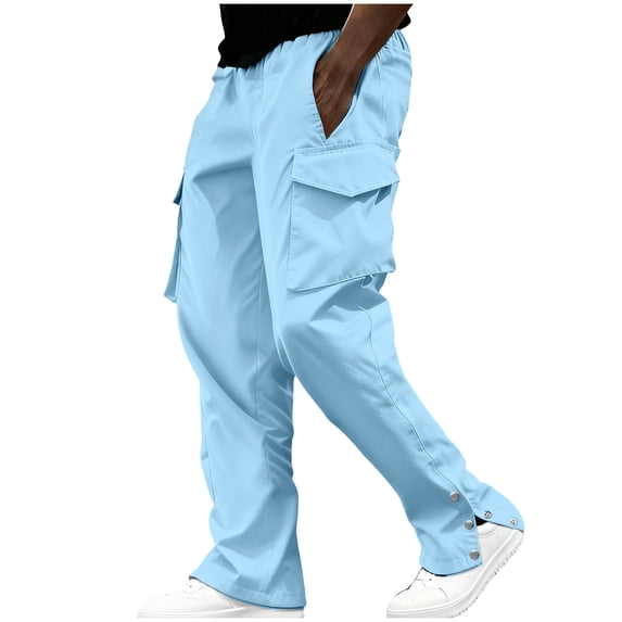 BVnarty Men's Solid Field Work Cargo Pants, Adjustable Cuff & Drawstring Multi-Pocket Trousers for Outdoor Labor & Training Sky Blue XXXL