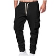 thumbnail image 1 of BVnarty Men's Solid Fleece Lined Cargo Sweatpants Elastic Waist Thickened Warm Long Trousers for Fall Winter Daily Outdoor Black L, 1 of 5