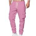 thumbnail image 1 of BVnarty Men's Solid Fleece Lined Cargo Sweatpants Elastic Waist Thickened Warm Long Trousers for Fall Winter Daily Outdoor Pink L, 1 of 5
