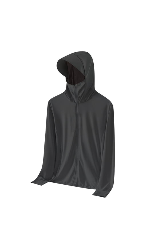 Men's Solid Full Face Cover Drawstring Hooded Quick Dry UV Protection Jacket, Breathable Outerwear for Cycling Running Black XXL